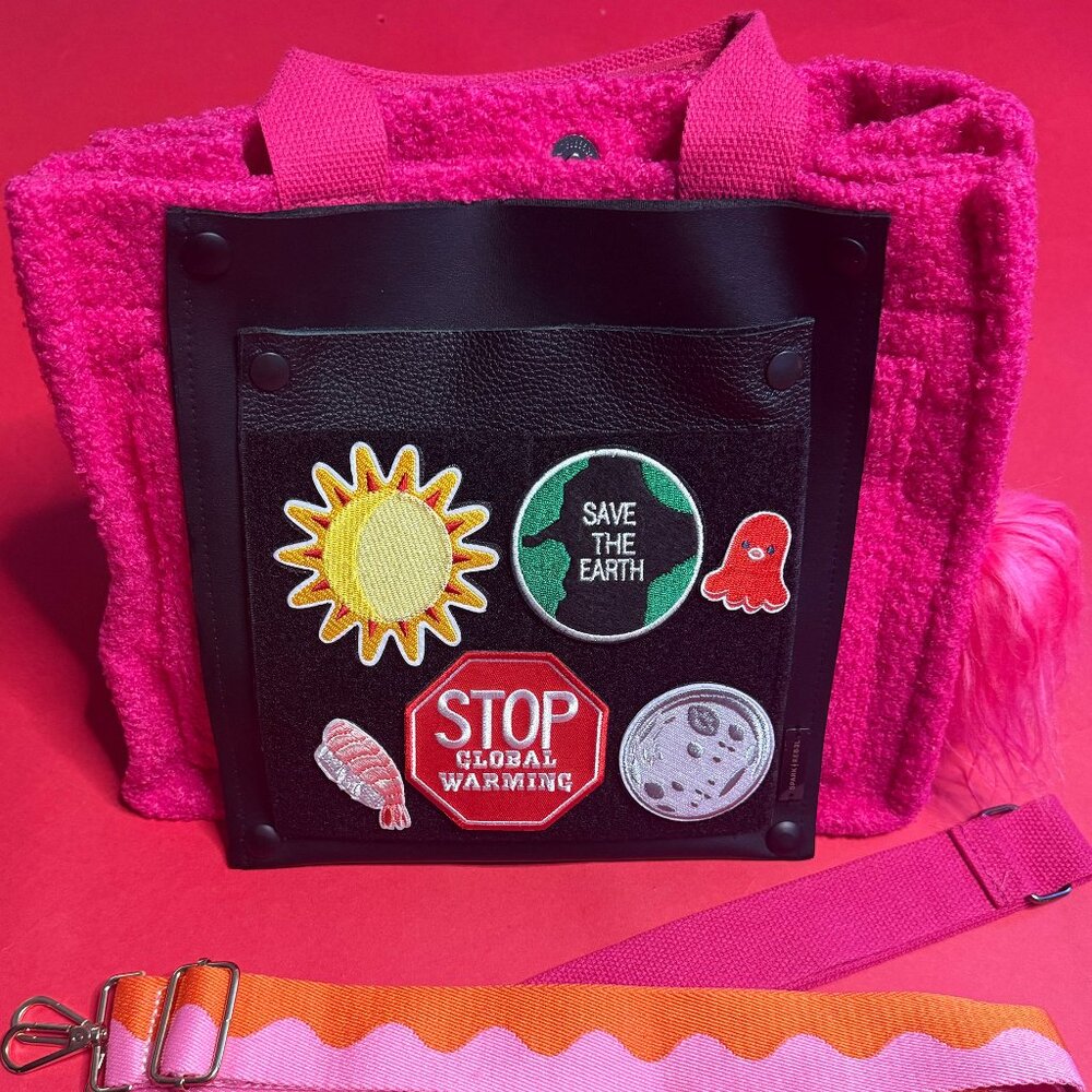 Upcycled Harajuku Pink Tote Bag Bundle – Cactus Leather Pin & Detachable Patches